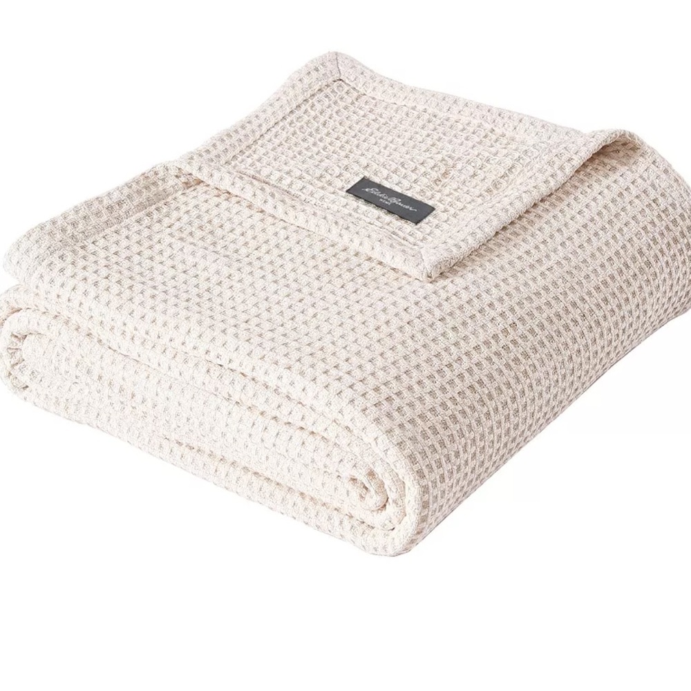 Eddie Bauer Solid Waffle Cotton Reversible Blanket King Winter Ivory White